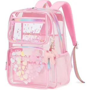 GJ  F-CPB01  Clear Backpack for School Girls, Heavy Duty TPU Transparent Backpack Stadium Events Approved, Clear Bookbag