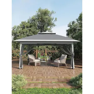 13'' X 13'' Hardtop Gazebo Patio Wide Aluminum Frame Metal Double Roof Outdoor Patio Gazebo,Outdoor Canopy Tent With Mosquito Netting,Backyard Tent For Shade And Rain For Lawn, Garden, Backyard