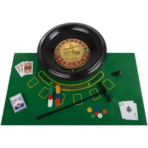 Roulette Wheel Set – 16-Inch Gambling Wheel with Reversible Roulette and Black Jack Table Cotton, Chips, 2 Decks of Cards, and More by Trademark Poker
