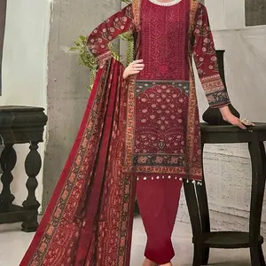 Hajra Emaan Three Piece Winter Collections, Digital Diamond Linen, Pannel Sequence Embroidery, Diamond Linen Dyed Trouser, Elegant Design for Versatile Wear.(NO REFUND OR EXCHANGE)
