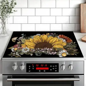 Sunflower Floral Design Non-Slip Rubber Grill Mat, Stove Panel Protector, Kitchenware, Kitchen Decoration, Easy Clean, Multi-Purpose Stove Cover