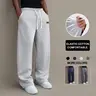Men’s casual pants for autumn, cotton-blend stretch fabric, comfortable athletic-casual long pants with a loose straight fit; suitable for everyday wear and commuting; versatile sweatpants with drawstring; simple men’s casual pants.