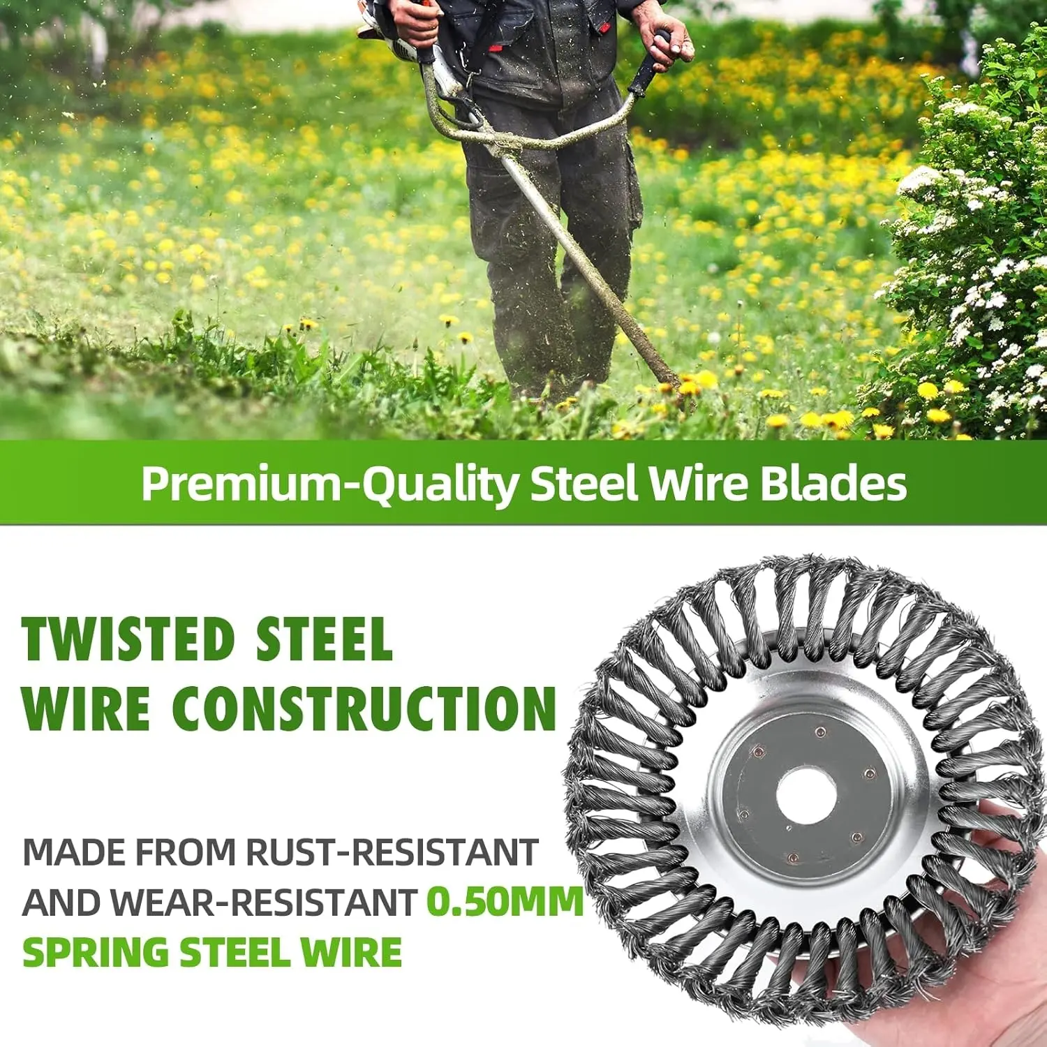 Steel Wire Brush Cutter Head for Weed Removal, Rust Removal, Road Paving, Replacement Garden Grass Brush Cutter Head