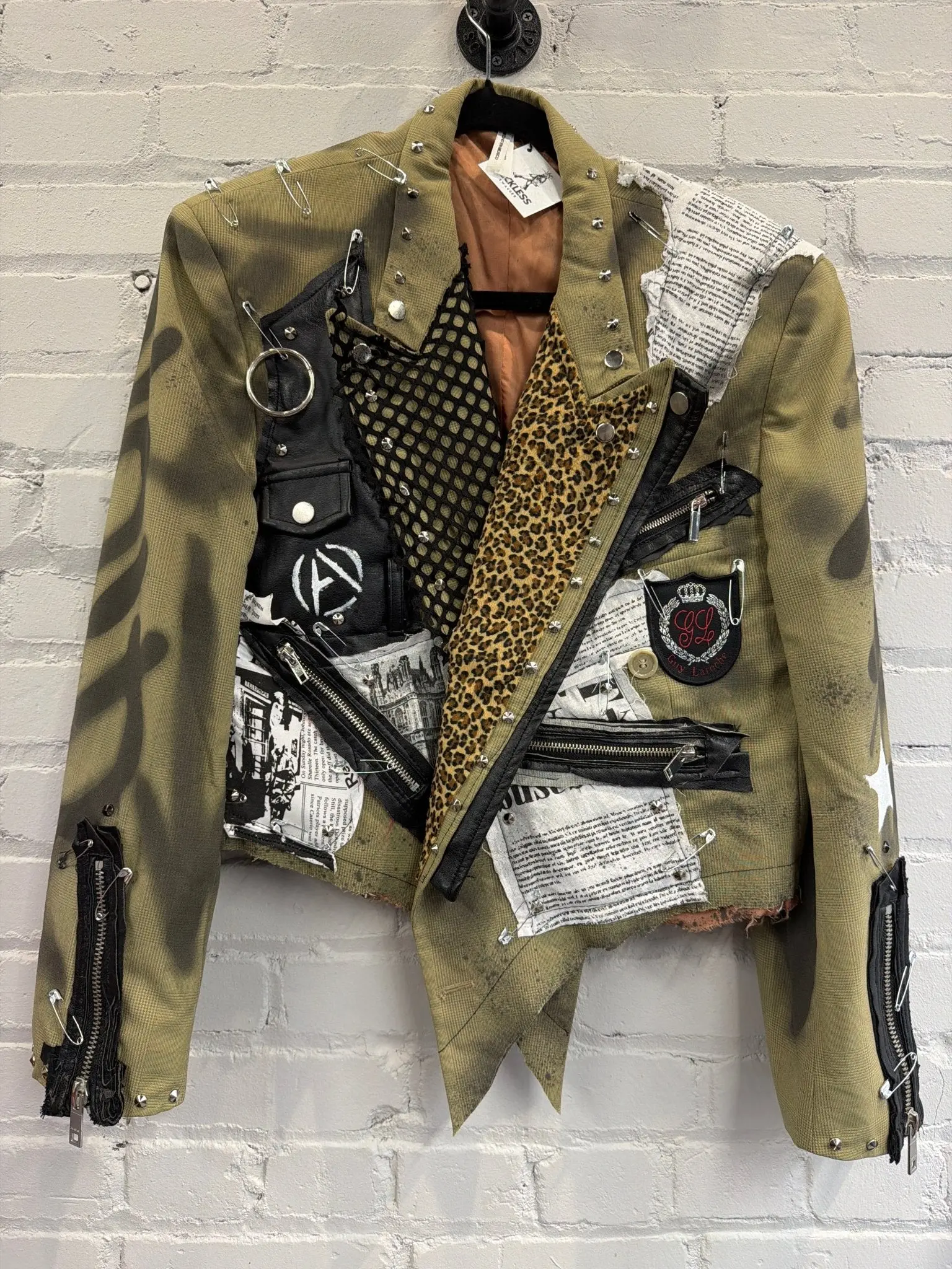 Khaki Black Pinned & Punked Cropped Blazer