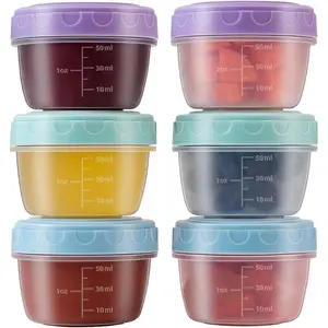 Salad Dressing Container to Go with lids,Dishwasher and Microwave Safe Tiny Condiment Containers with Graduated Lines, Reusable and Leakproof Small Sauce Containers for Lunch Box 6 Pcs 2.7 OZ Mixed 1