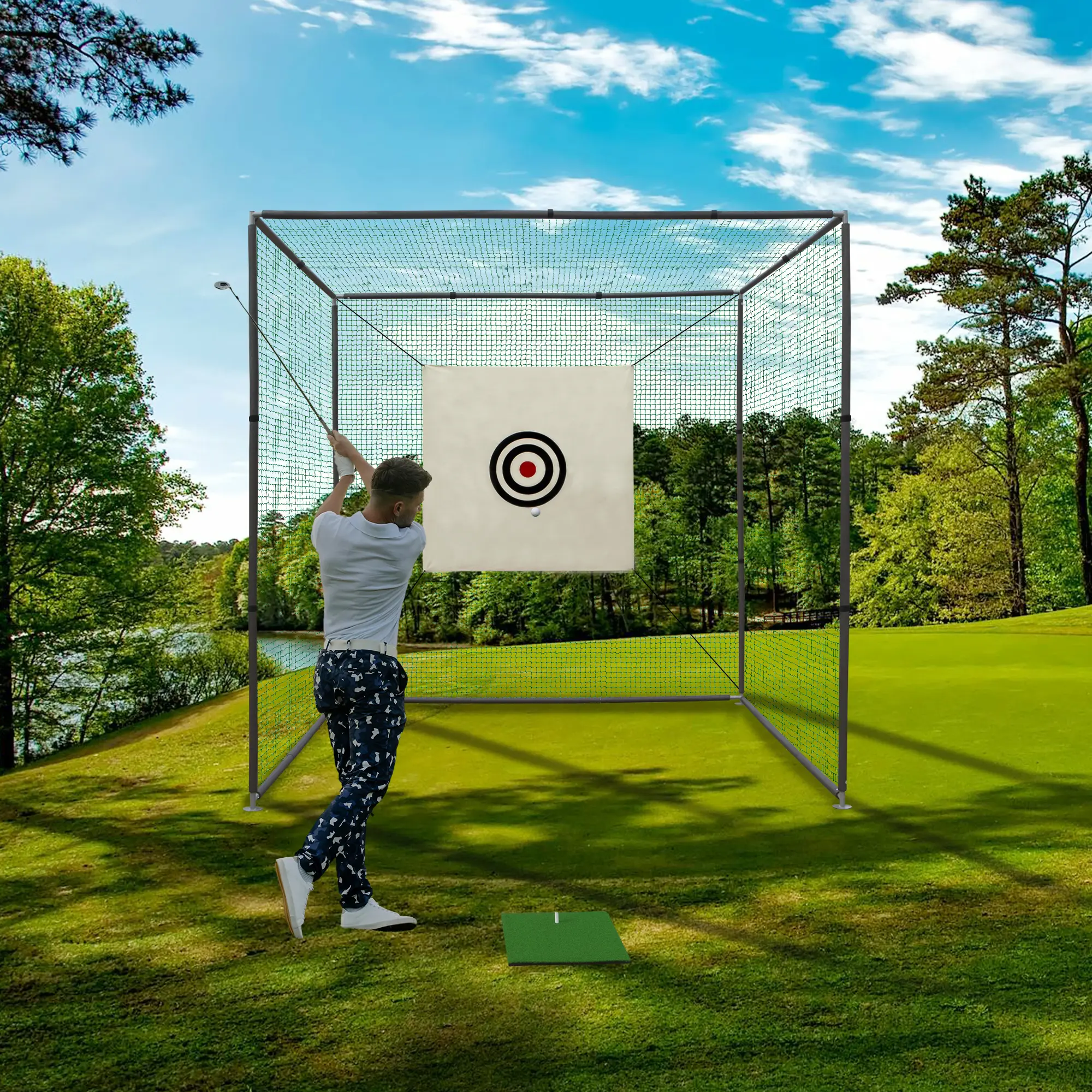 SAVEYOUR 10x10x10FT Golf Practice Net Cage with Metal Frame & Rubber Hose, Portable Durable Kit, Golf Accessory, Hitting Aid & Equipment for Indoor & Outdoor Training, Golf Hitting Aid Golf Gear
