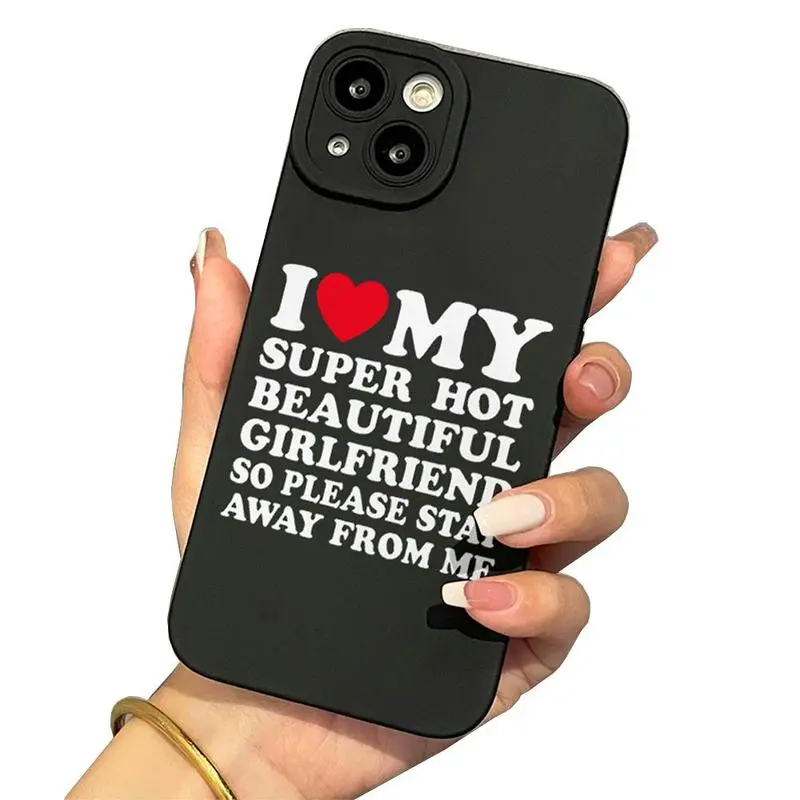 I Love My Girlfriend Pattern Phone Case, Full Body Shockproof Phone Protective Cover, Phone Accessory for iPhone 17 Pro Max Plus Air/  X 11 12 13 14 15 16 Plus Pro Max, Smartphone Case