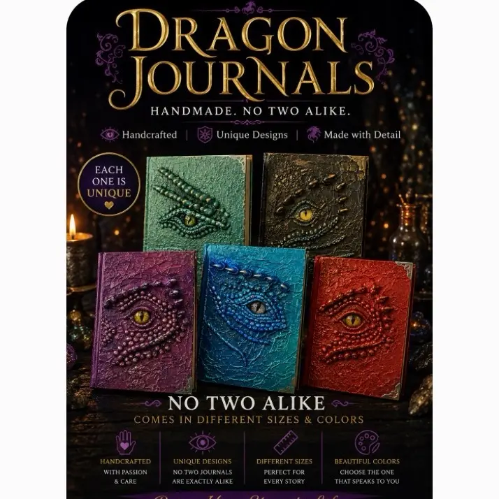 Dragon Journals, Hardcover Lined Notebooks for Fantasy Enthusiasts, sizes and color vary. No two alike. One of a kind