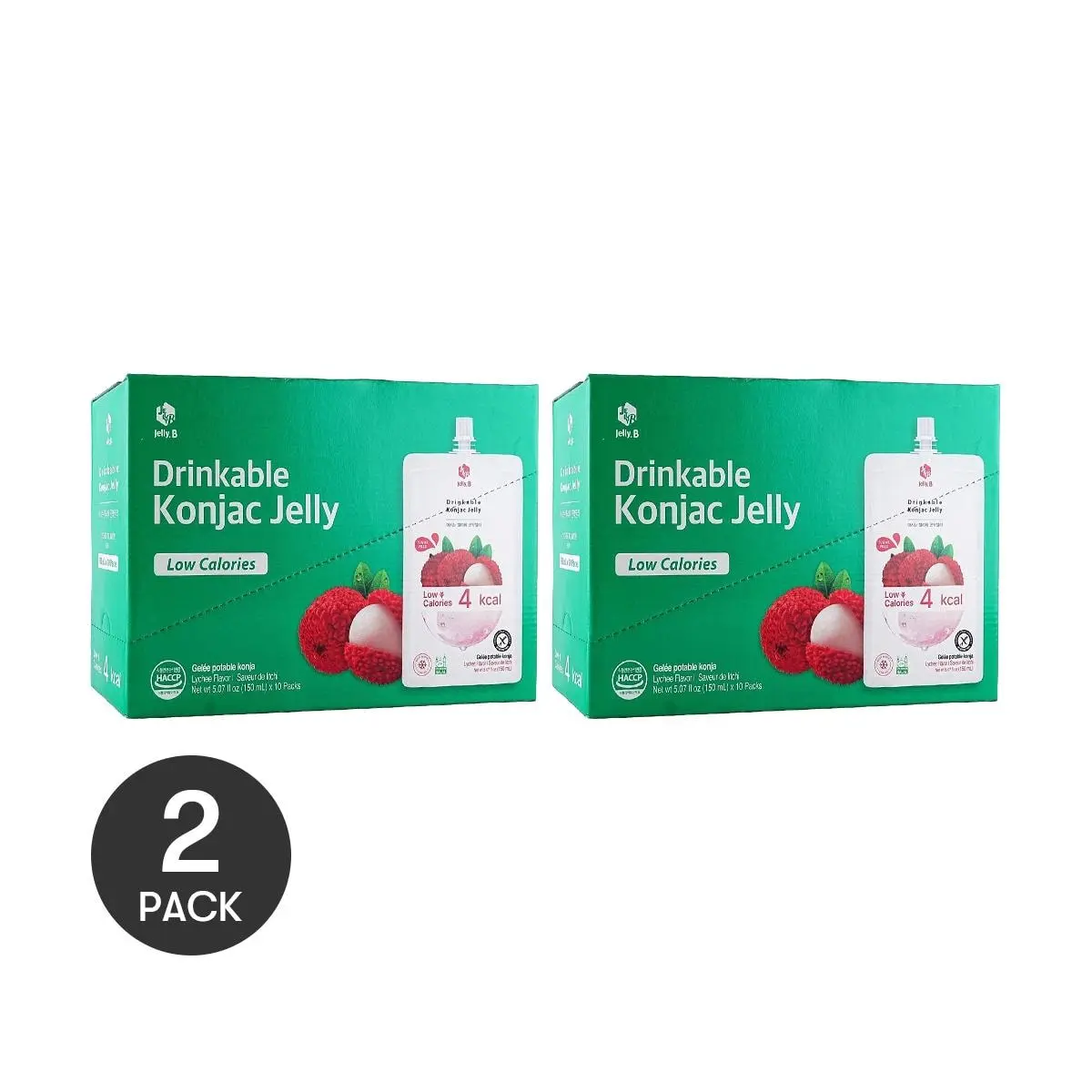 Jelly.B Korean Konjac Jelly Drink - Low Calorie 0 Fat Lychee Flavor, 150ml x 10 Pouches, 4Kcal, Diet Snack, Satisfying & Refreshing