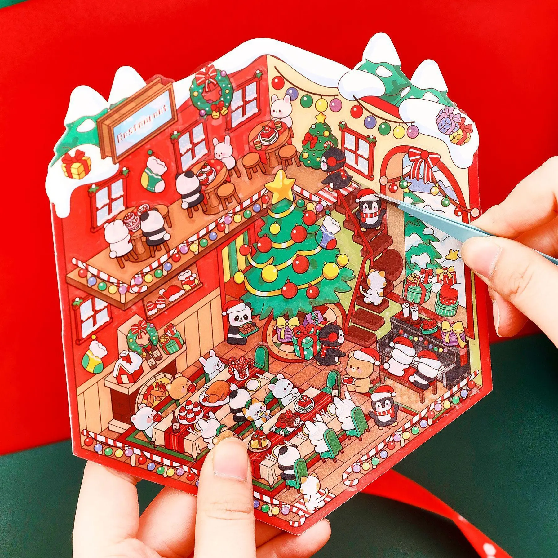 4pcs 3D Christmas Scene Stickers