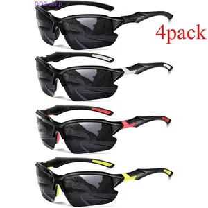 Polarized Sunglasses 4 Pack, Trendy Rimless Sports Eyewear for Men Women, Ultra Lightweight Windproof UV Protection Shades, Retro Square Cat Eye Oversized Design,