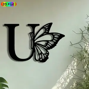 1pc Butterfly Monogram U Metal Wall Art, Monarch Butterfly Letter U Statue Mural, Intricate Craftsmanship, Perfect for Mothers Day, Anniversary Decor, Perfect for Bedroom Living Room Studio Decor, Ideal Gift for Nature-Inspired Decor Enthusiasts.