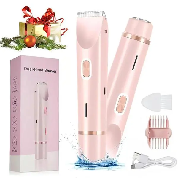Bikini Trimmer for Women, Electric Shaver and Razor Rechargeable 2-in-1 Body and Facial Epilator, Dual Heads for Painless Trimming of Pubic Hair, Face, Underarms and Legs, IPX7 Waterproof. Christmas Gift New Year Gift Shaving Grooming Lightweight