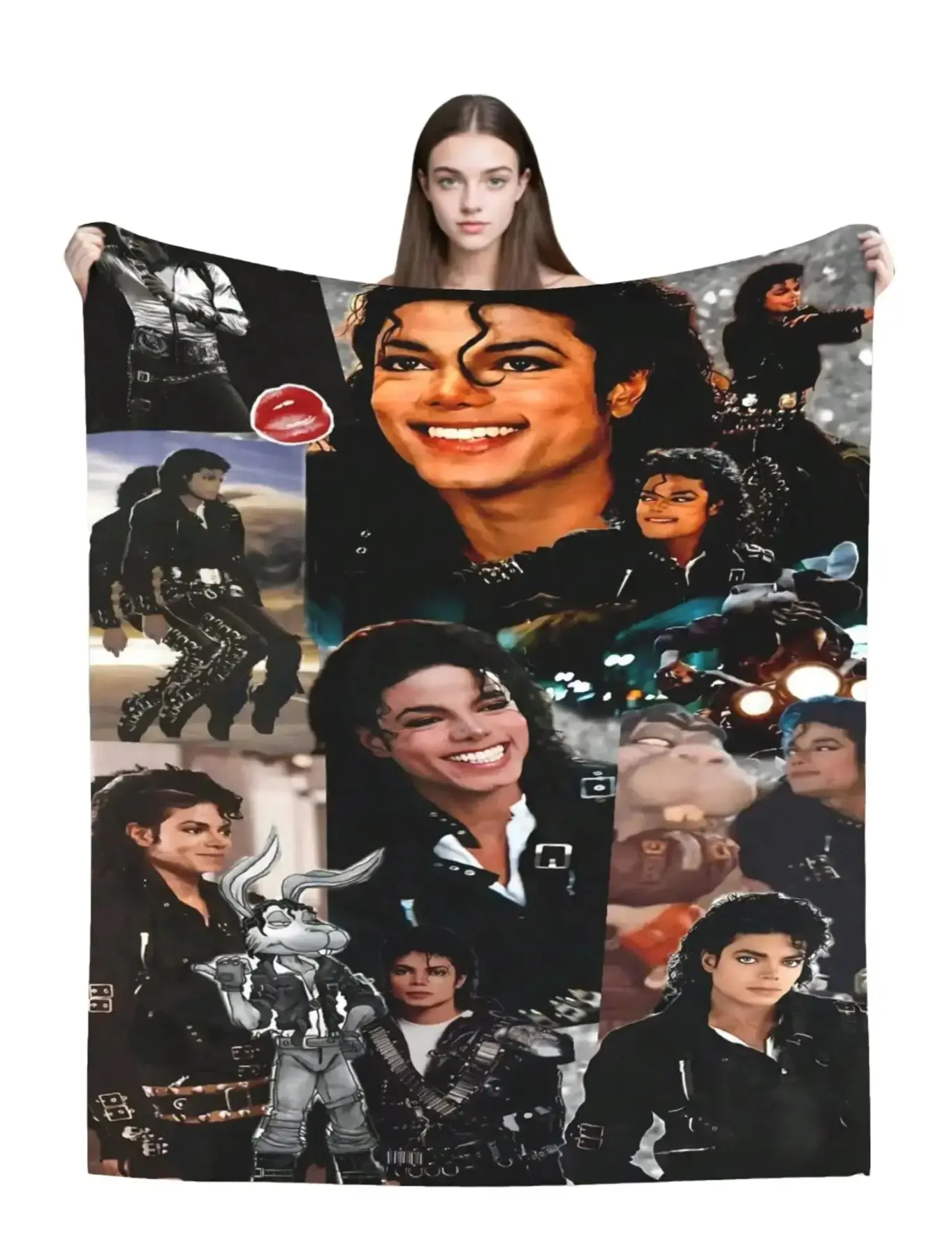 Michael Jackson Collage Throw Blanket For Fans Summer Lightweight Soft Cozy Flannel Plush Blanket King Of Pop Iconic Design Warm Blanket For Couch Bed Sofa Bedroom Decor MJ Fan Gift Adults Teens Birthday Holiday Gift All Season