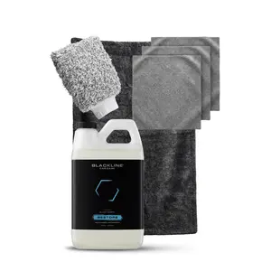 BLACKLINE Microfiber Kit – Includes Microfiber Restore Detergent, Wash Mitt, Wheel Mitt, 3-Pack Microfiber Towels & Twisted Loop Drying Towel (Carbon/Aqua/Crimson)
