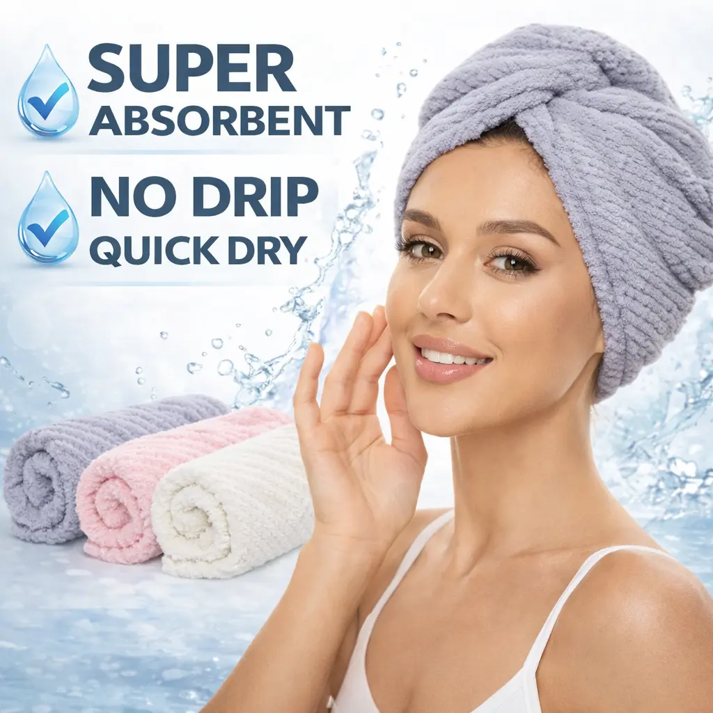 Women's 3-Piece Microfiber Towel Wrap Shower Caps - Quick-Dry Fabric Speeds Drying, Frizz-Control Turban, Stays in Place, Super Absorbent Microfiber Bath Towel, Soft, Lightweight, No Lint for Clean Hair, Durable for Repeat Washes