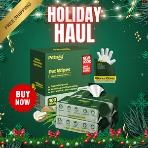【Holiday Season】Petazy 400 Dog Wipes for Paws, Butt, Ears, Eyes - Natural Unscented Extra Thick Pet Wipes with 4 Bonus Glove Wipes for Dogs Cats Pets