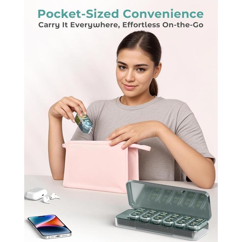 Pill Organizer 7 Day, Weekly Pill Box for Travel, Portable Medicine Organizer for Vitamins, Fish Oils & Supplements