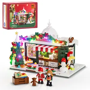 Funwhole Christmas Newsstand Lighting Building-Bricks-Set  718 Pcs-   City Town Corner Collectibles LED Light Modular Building Model Set Holiday Gift for Adults and Teens