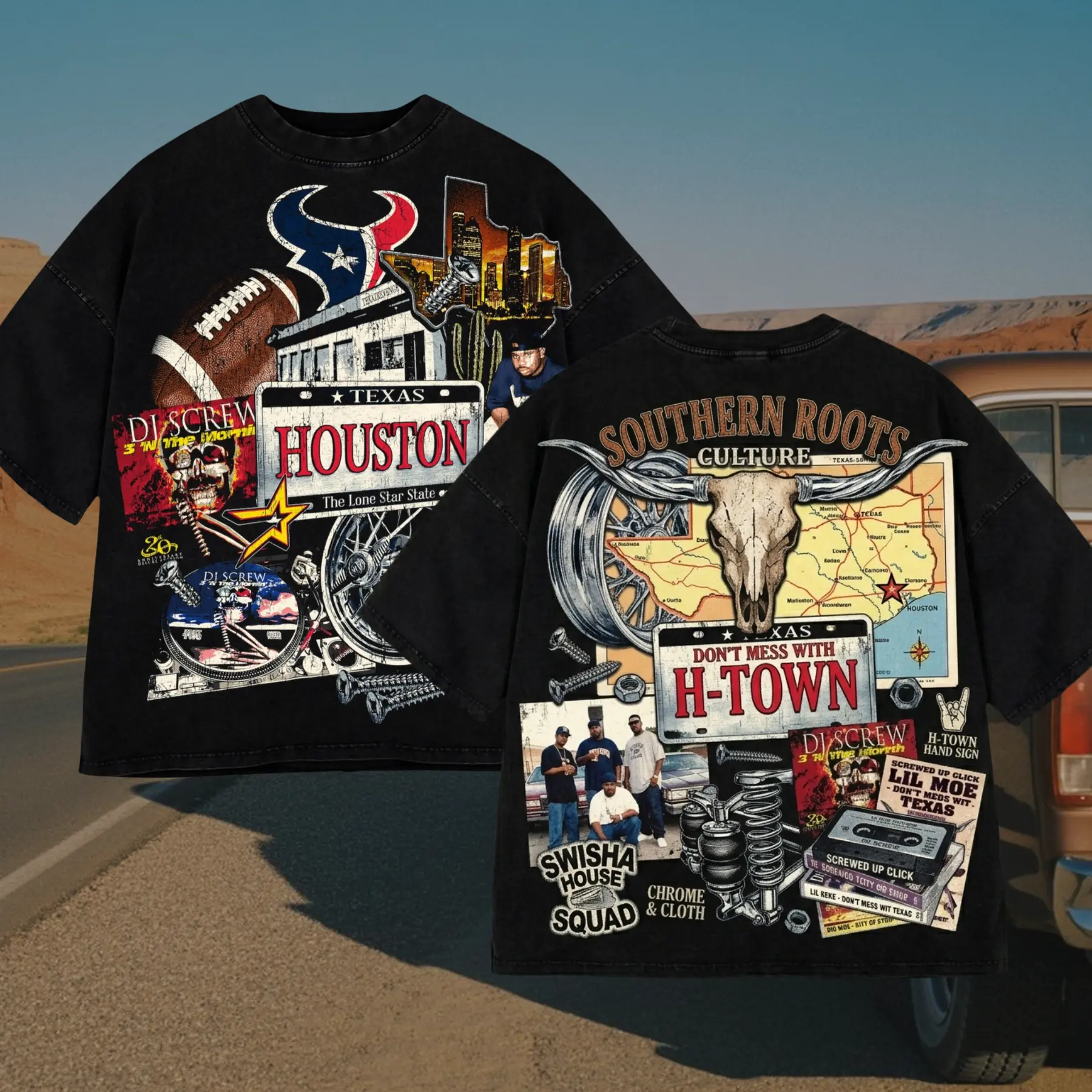 Vintage Houston H-Town Culture Wash Tee, DJ Screw & Swisha House Tribute, H-Town Hip-Hop Legend Shirt, Oversized Houston Streetwear Tee, Unisex Shirt, Shirt for Fans Crewneck Menswear