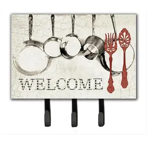 212 MAIN Pots And Pans Welcome Leash-Key Holder, Home Decor, Metal Hooks & Hanger with Hardboard Tile, 6x2x9 Inch Keys Holder for Home Supplies