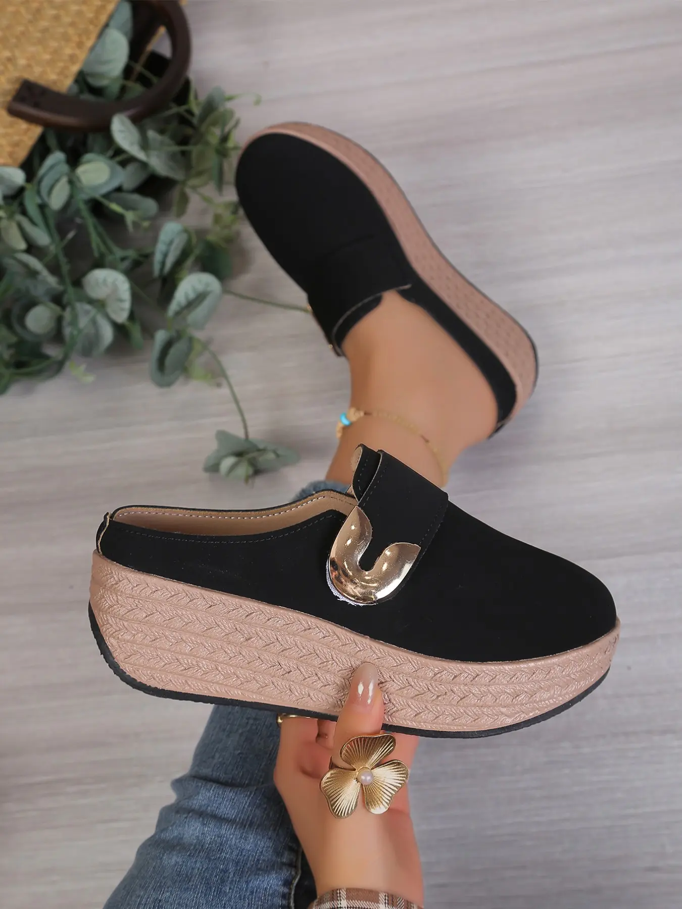 2026 Trendy Women's Wedge Backless Loafers, Design, Breathable Textile Upper, Lightweight Polyurethane Sole, Casual All-Season Sneakers, Walking Shoes, Footwear