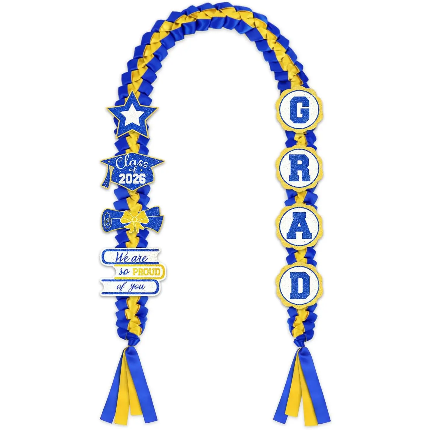 Graduation Leis Decorations 2026 - Handmade Double Braided Graduation Ribbon Leis with Glitter Pins for Him Her High School College Congrats Grad Gifts Party Supplies