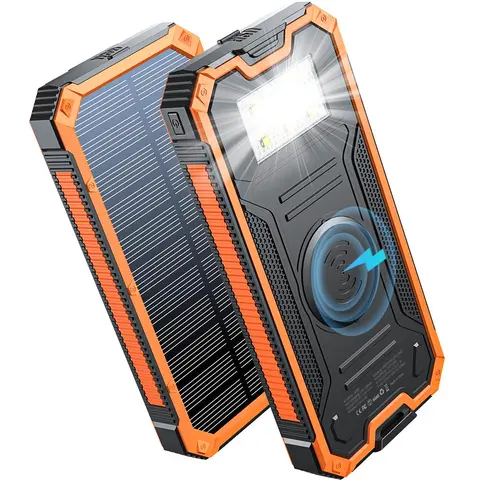 20000mAh Solar Wireless Charging Power Bank (1 Count), Solar Panel Power Bank, Waterproof with Bright Lighting Power Bank for iPhone Galaxy, Portable Power Bank, Powerbank Wireless
