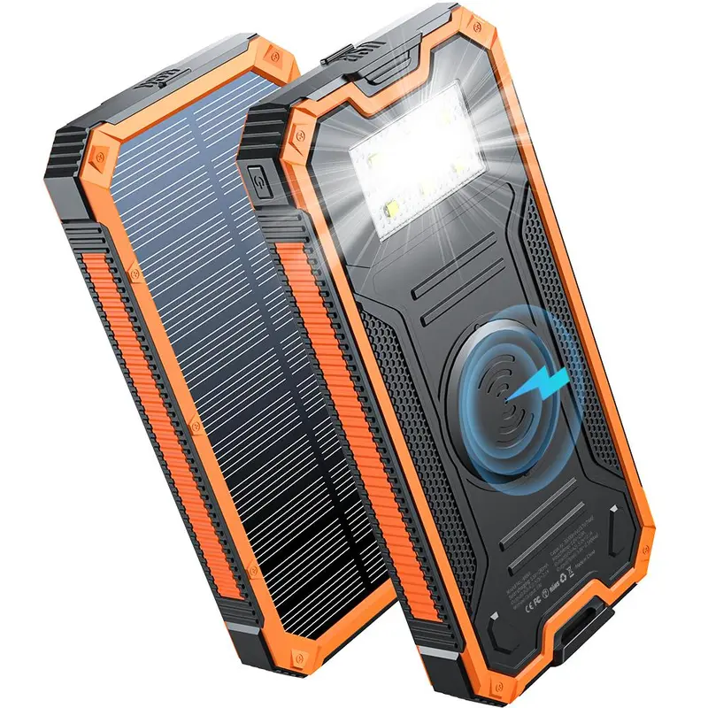 20000mAh Solar Wireless Charging Power Bank (1 Count), Solar Panel Power Bank, Waterproof with Bright Lighting Power Bank for iPhone Galaxy, Portable Power Bank, Powerbank Wireless