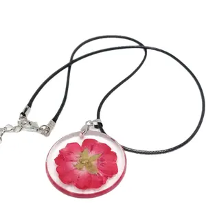 ASSICA Real Flower Necklace with Pendant and Black Cord