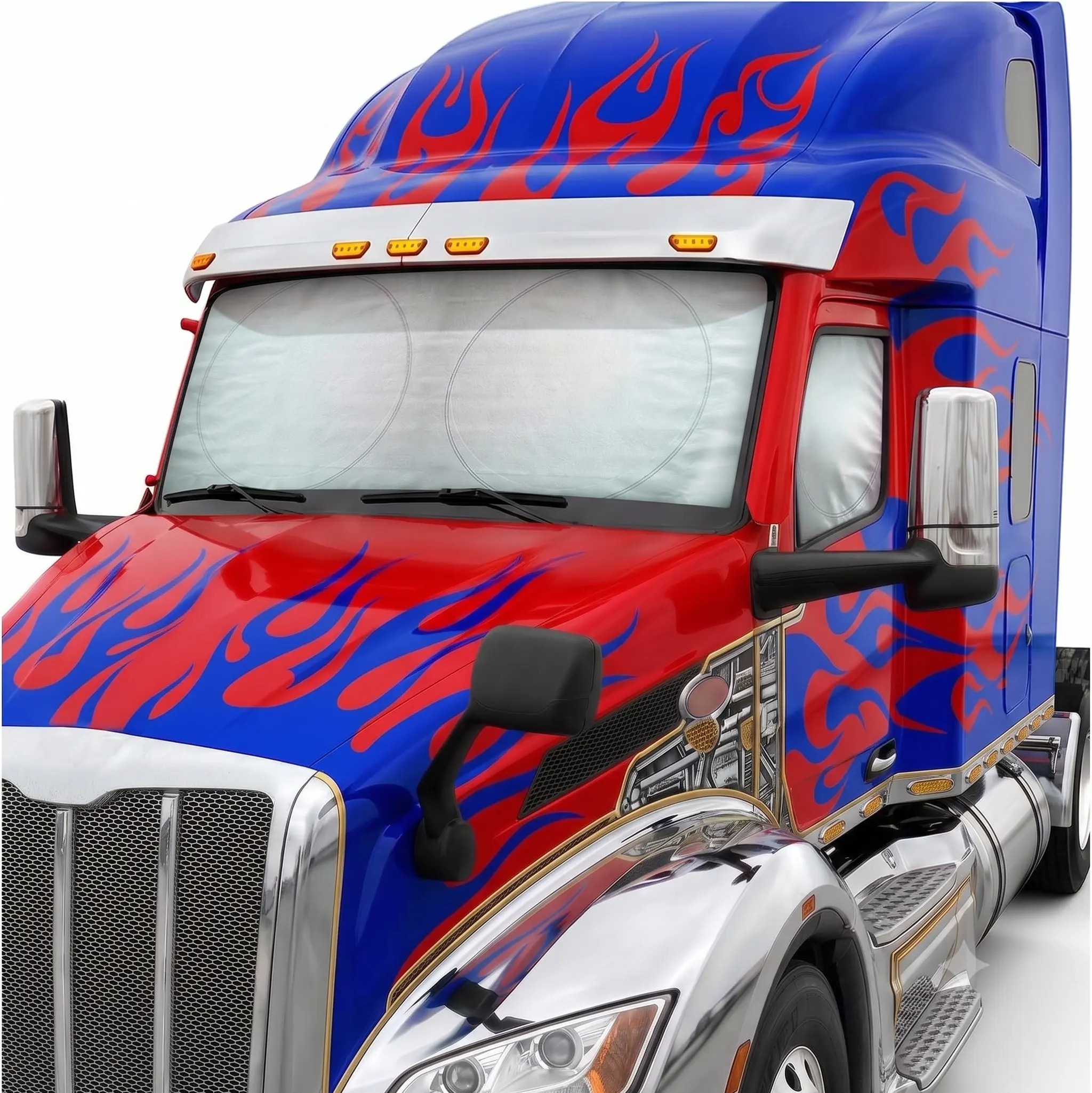 Motor Trend Semi Truck Windshield Sunshade Wrap Around Privacy Cover - Windshield Sun Shade for 18-Wheeler, Commercial Truck Sunshade, Big Rig Window Shades, Long-Haul Freight Trucker Accessories