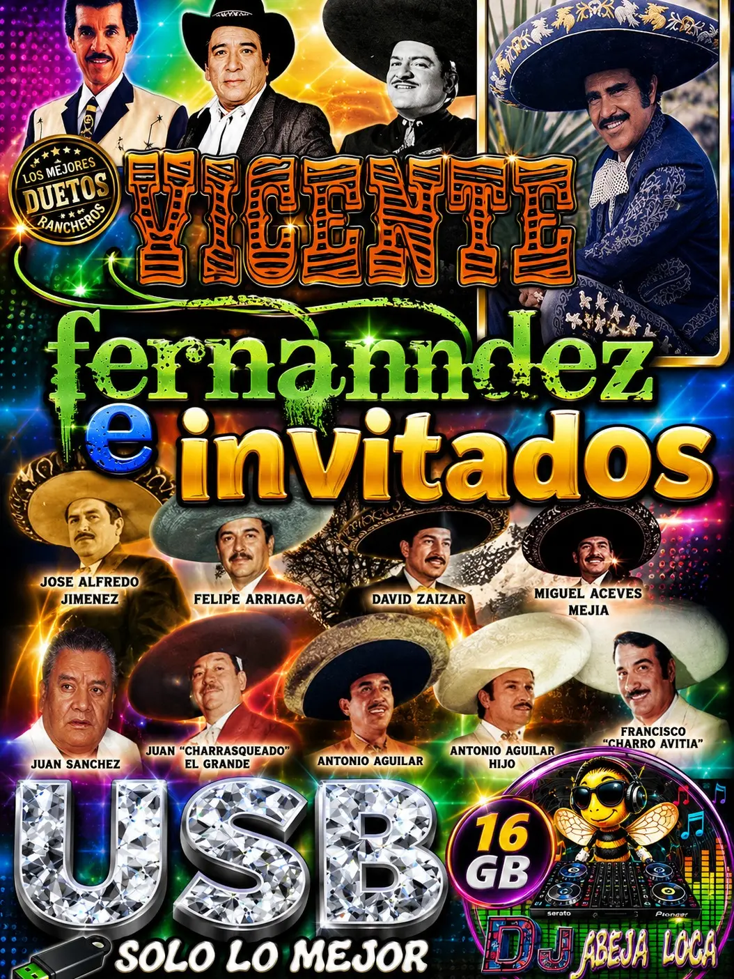 Vicente Fernandez & Invitados 16GB USB Drive - DJ Abeja Loca - Solo Lo Mejor - Music Collection