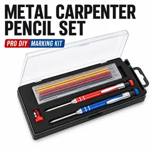 Metal Carpenter Pencil Set with Refills, Sharpener - Deep Hole Mechanical Marking Tool for Woodworking, Construction