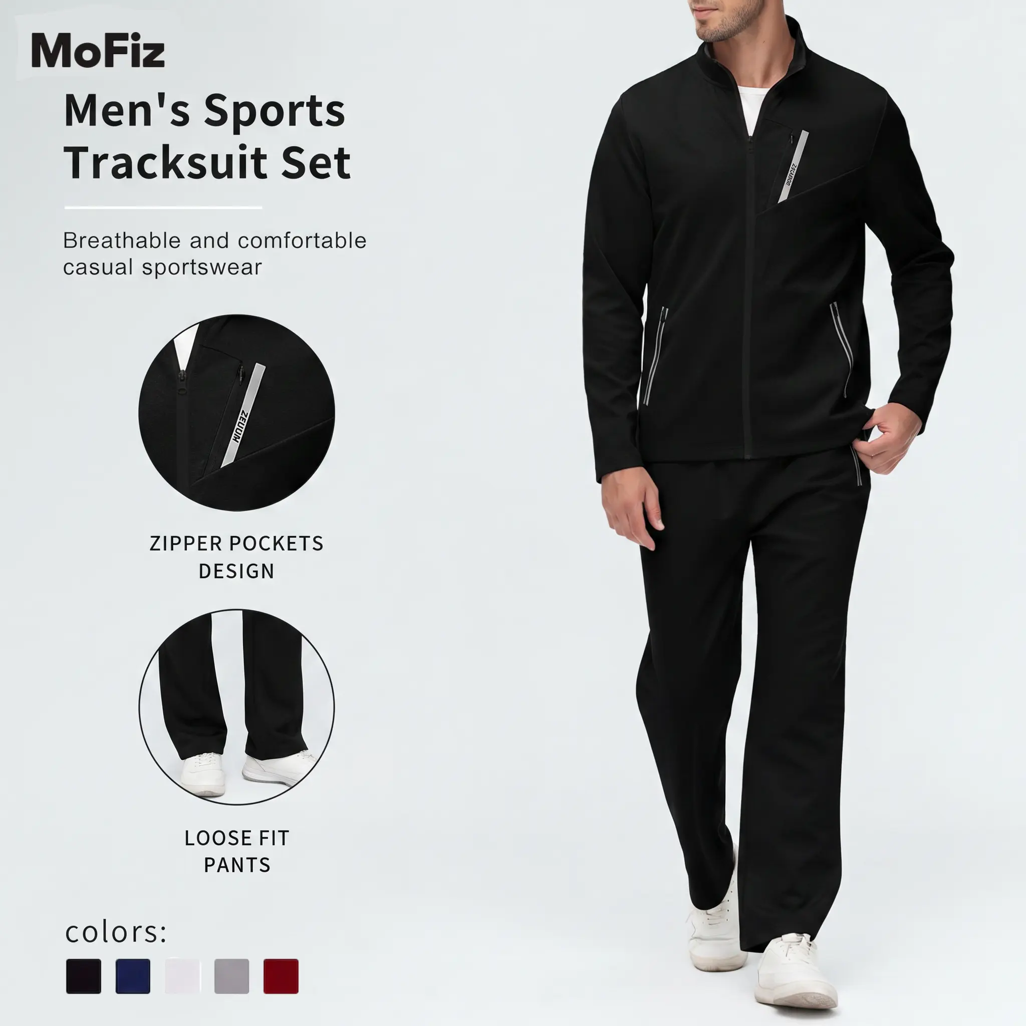 MoFiz Men's Lightweight 2 Piece Tracksuit Set, Full Zip Jacket with Athletic Pants for Running, Workout, Gym, Travel & Casual Wear