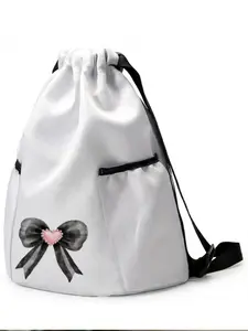 1 piece of bow pattern 2D printed drawstring backpack - large capacity durable fitness bag, with adjustable shoulder straps, suitable for both men and women, essential for travel, hiking, camping