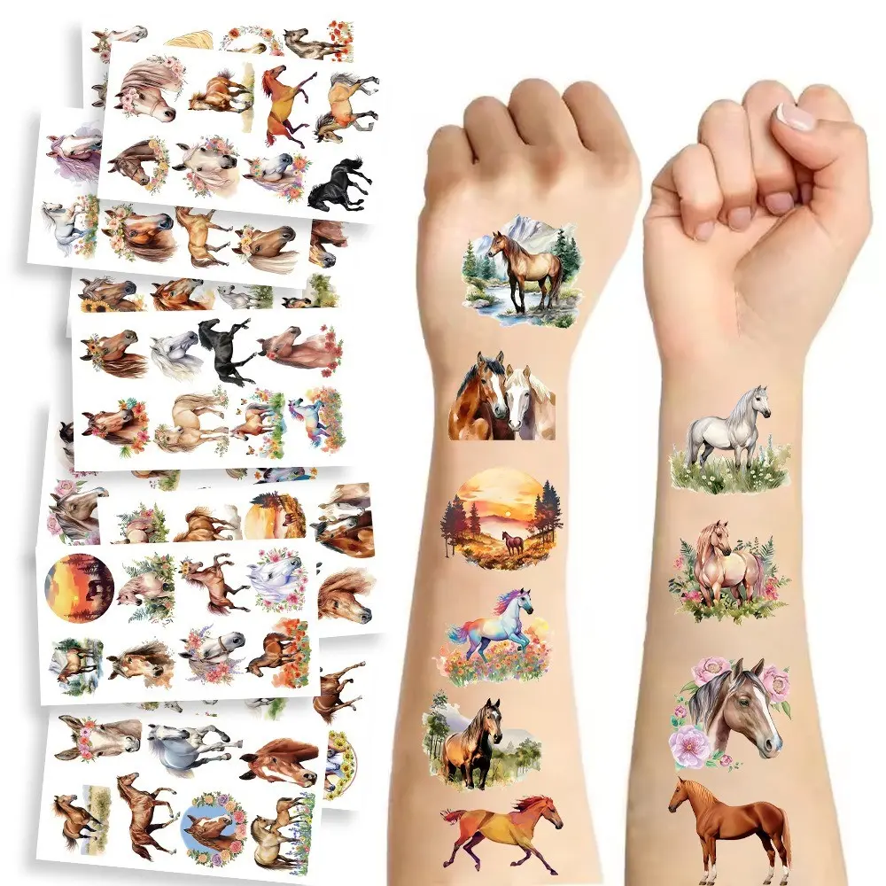 Cartoon Horse Tattoo Stickers Waterproof Animal Party Gift Decals, Fun Kids Temporary Tattoos for Parties and Events