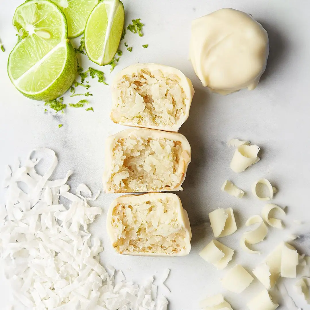 Key Lime Maccs – Toasted Coconut Treat with Key Lime & Belgian White Chocolate