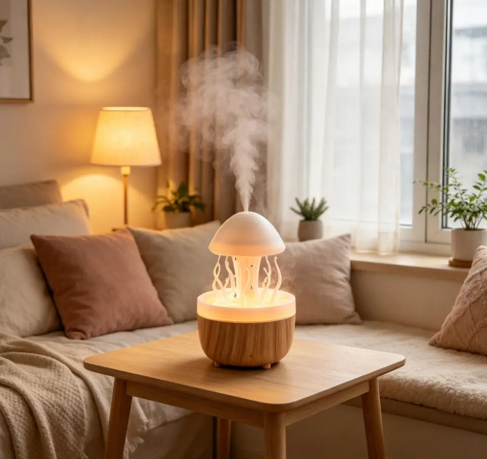 Jellyfish-Shaped Portable Humidifier - Smartphone USB-Powered Universal Electronics Accessory with LED Lights and Mist Release Function