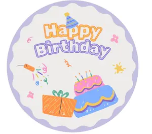 Purple And Orange Illustrative Happy Birthday Sticker