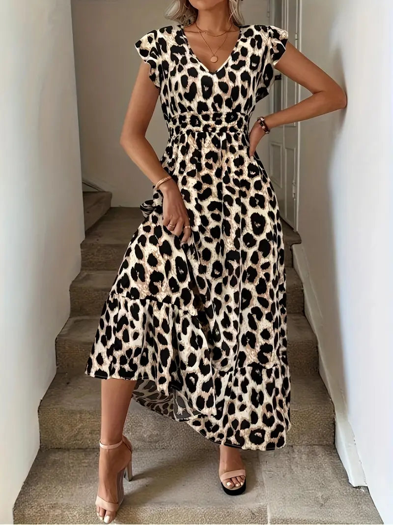 white christmas dresses Floral Cap Sleeve Maxi Dress With Slit