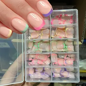 US-NAIL - 240/120Pcs Colorful French Short Square False Nails Full Cover Fake Nail Tip Extension Acrylic Wearable Ballerina Press on Nails