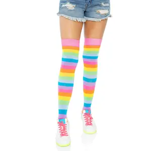 Leigh Rainbow Thigh High Knit Stockings Multicolor Socks for Colorful Everyday Wear
