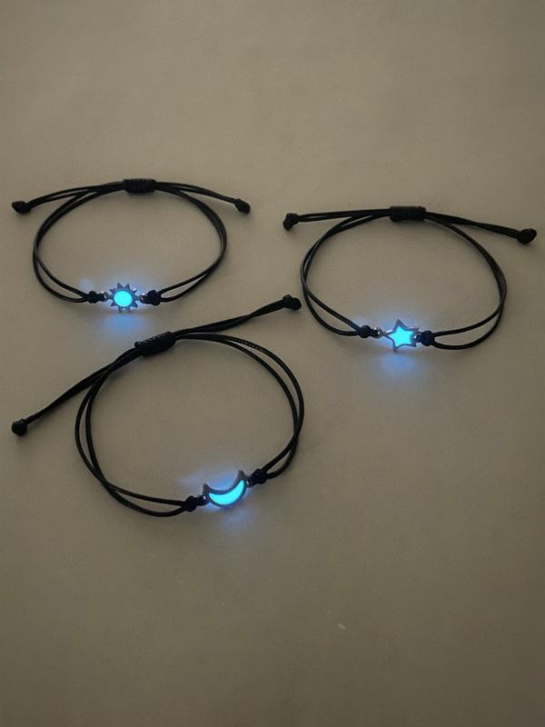 3 Pcs Bracelet Set Glow-In-The-Dark Moon Star Bracelets, Simple Fashion Handwoven Gift Wristbands, Perfect for Gifts and Daily Wear