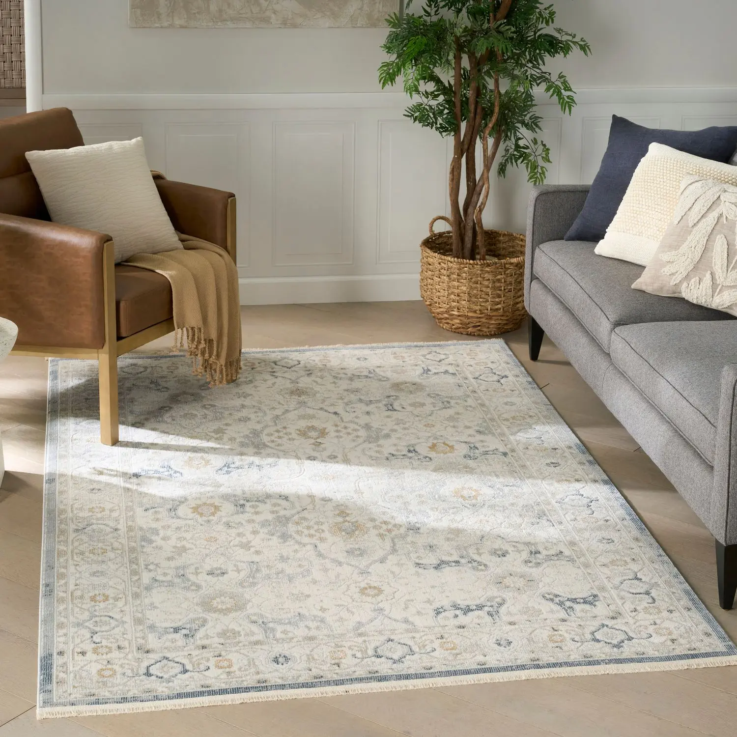 Nourison Pardis Vintage Medallion Indoor Area Rug - Low-profile, 1-piece, Soft, Ornate Floral Pattern, Fringe Edges, Antique-inspired, Tonal Variations, Farmhouse & Living Room Decor, One-Piece
