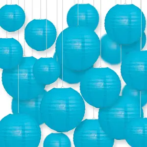 Ultimate 20pc Turquoise Paper Lantern Party Pack - Assorted Sizes of 6, 8, 10, 12 for Weddings, Birthday, Parallelts and Decor