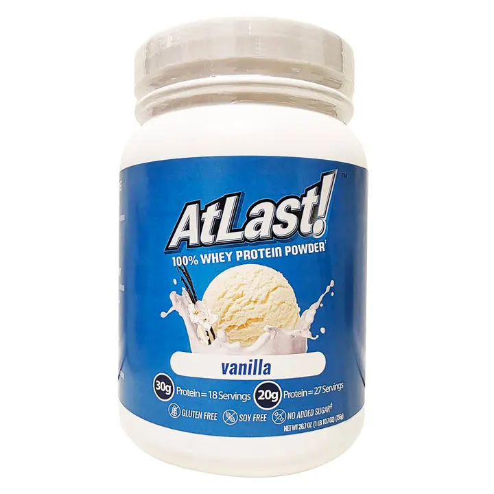 AtLast! Vanilla Whey Protein Powder – 20g Protein, 100 Calories, 2g Net Carb