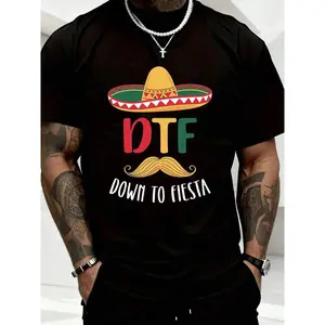 Down To Fiesta Dtf Mexican Sombrero Mustache Shirt Cinco De Mayo Party Tee Men's Funny T-Shirt Celebration Wear