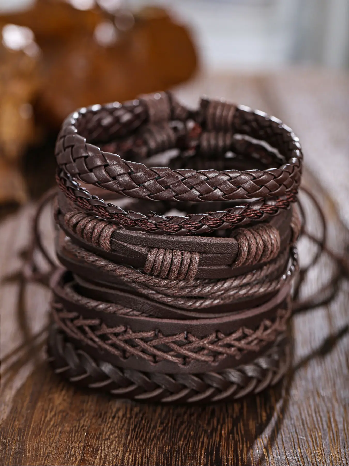 Men's Leather Bracelet Set, Fashion Matching Bracelet, Stackable Bracelets, Business Casual Fashion Jewelry, Multiple Colors Available, Perfect Gift for Him, Daily Wear Accessory