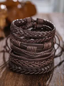 Men's Leather Bracelet Set, Stackable Bracelets, Business Casual Fashion Jewelry, Multiple Colors Available, Perfect Gift for Him, Daily Wear Accessory