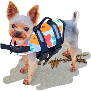 Teacup Dog Life Jacket | Small Puppy Swim Vest | Floating Aid with Handle & Reflective Strips | Secure POM Buckles, Newborn & Tiny Breed Dog & Cat Swimsuit (XXS (2-5 lbs), Floral)